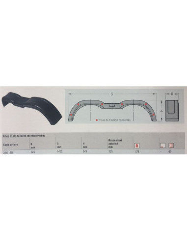 GARDE BOUE NOIR PLASTIQUE 14 POUCES TANDEM L x...
