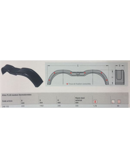 GARDE BOUE NOIR PLASTIQUE 14 POUCES TANDEM L x l x H 1462 220 349