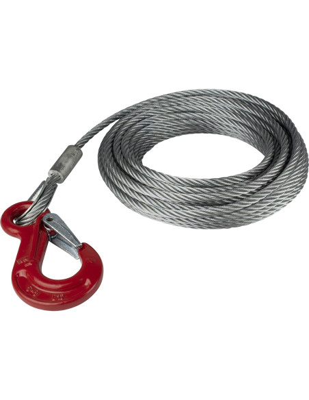 CABLE DE TREUIL ACIER AVEC CROCHET - TRACTION 2700 KG - LONGUEUR 12,5 M - Ø 7 MM (Alko)
