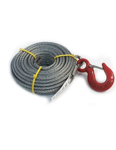 CABLE DE TREUIL ACIER AVEC CROCHET - TRACTION 5000 KG - LONGUEUR 25 M - Ø 7 MM