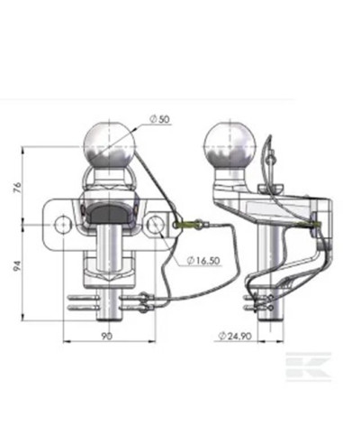 BOULE MIXTE CHAPE PERCAGE 90 x 2 Ø 17 PTC 1500-BOULE &  3500-ANNEAU - S:250