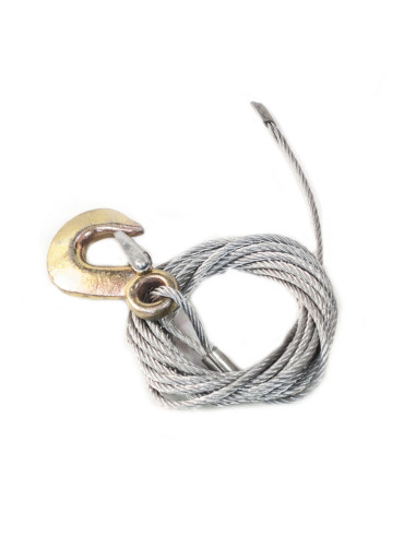 CABLE DE TREUIL ACIER AVEC CROCHET - TRACTION 500 KG - LONGUEUR 4 M - Ø 4 MM