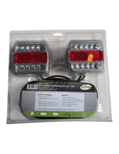 KIT 2 FEUX MAGNETIQUES A LED 12V  -ALIMENTATION 7.5M  PRISE 7 PLOTS (Blister)