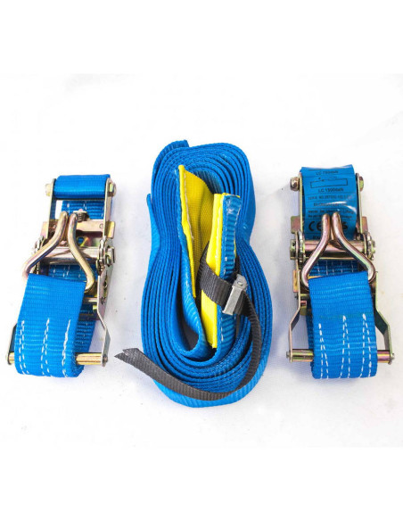 SANGLE D'ARRIMAGE - GUIDON MOTO - 2 CLIQUETS AVEC CROCHETS ET MANCHONS