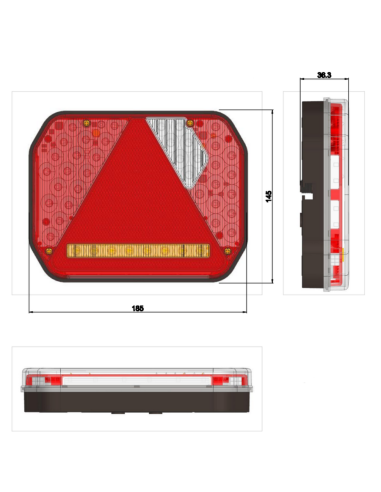 FEU A LED GAUCHE NOREP 520273 - 6 FONCTIONS (185x145x40) (Norep)