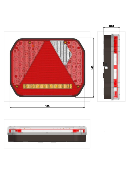 FEU A LED GAUCHE NOREP 520273 - 6 FONCTIONS (185x145x40) (Norep)