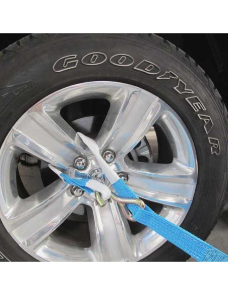 SANGLE D'ARRIMAGE de ROUE - PORTE VOITURE - BOUCLE - 2 CROCHETS - 4000 KG - 2 Mètres