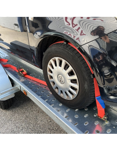 SANGLE D'ARRIMAGE de ROUE - PORTE VOITURE - 3 CROCHETS Ø15 mm - 5000 KG - 2,5 Mètres