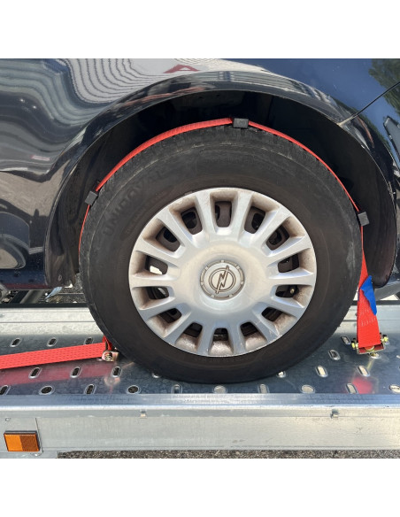 SANGLE D'ARRIMAGE de ROUE - PORTE VOITURE - 3 CROCHETS Ø15 mm - 5000 KG - 2,5 Mètres