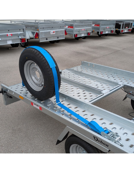 SANGLE D'ARRIMAGE de ROUE - PORTE-VOITURE - 3 CROCHETS Ø16 mm + FOURREAU - 2500 KG - 2,80 Mètres