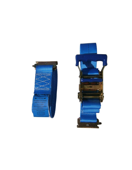 SANGLE D'ARRIMAGE - POUR RAIL A FENTES - CLIQUET - 4800 KG - Longueur 3,5 Mètres