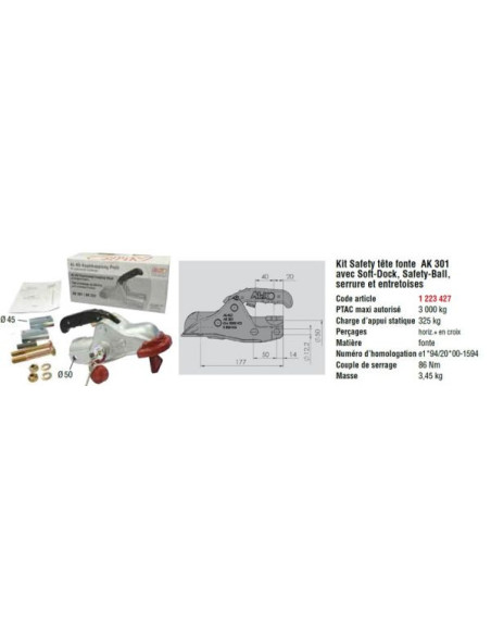 Alko t te d attelage fonte pour timon diam tre 45 50 AK301 3000 kg soft dock visserie
