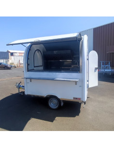 REMORQUE FOOD TRUCK - AIR CHEF PLUS - 750 KG - BLANC - MEUBLES INOX+ELEC+EVIER+FROID