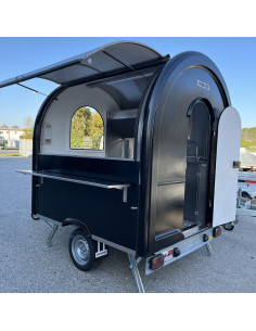 REMORQUE FOOD TRUCK - AIR CHEF PLUS - 750 KG - NOIR - MEUBLES INOX+ELEC+FROID+EVIER+GAZ