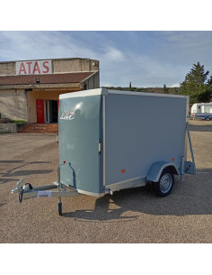 FOURGON 230x135x157 - 750 KG NON FREINE - BOIS/POLYESTER - GRIS - Roue Sec +Sup (Lider) Stock uniquement 