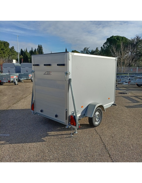 FOURGON 230x135x157 - 750 KG NON FREINE - BOIS/POLYESTER - GRIS - Roue Sec +Sup (Lider) Stock uniquement 