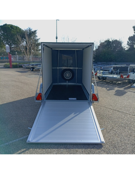 FOURGON 230x135x157 - 750 KG NON FREINE - BOIS/POLYESTER - GRIS - Roue Sec +Sup (Lider) Stock uniquement 