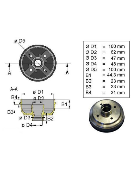 Knott moyeu de 160 type 160x35 nu- 4x100 roulements 30204 30206