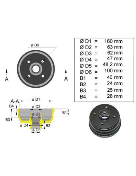 BPW moyeu de 160 nu Frein 160x35 Per age 4x100 pour roulements 30204-30206